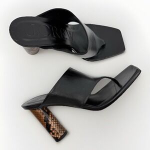NEW J. Crew Rounded-Heel Thong Sandal BLACK LEATHER SNAKE EMBOSSED WOMEN 7 2024‎